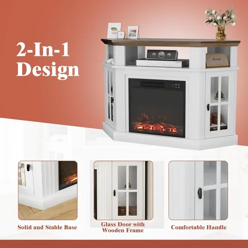 Miniatura 5 de Furmax Soporte esquinero para TV con chimenea de hasta 55 pulgadas, consola moderna con chimenea eléctrica de 18 pulgadas, centro de entretenimiento