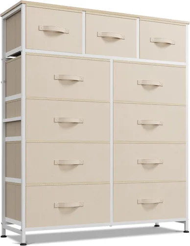 Miniatura 8 de WLIVE Cómoda alta para dormitorio, torre de almacenamiento de aparadores de tela, cómoda y cómoda con 11 cajones, armario de almacenamiento, Gris