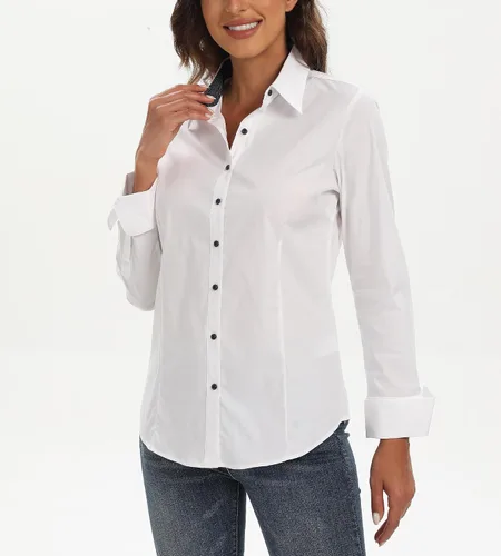 Miniatura 4 de Esabel.C Camisas de manga larga con botones para mujer, ajuste regular, blusa de trabajo elástica