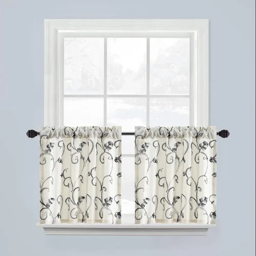 Miniatura 13 de VOGOL - Cenefa de cortinas bordadas con vides, cenefa con bolsillo para ventanas, 52 x 18 pulgadas, verde pasto