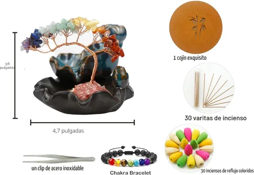 Miniatura 2 de Dreamgirnh Quemador de incienso de reflujo Chakras, fuente de incienso de árbol de cristal, soporte de incienso de cono, estante de sala de estar