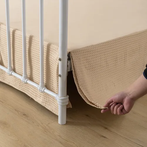 Miniatura 14 de Falda de cama tamaño Full - Faldones de 30 cm de caída con esquinas divididas, falda de cama plisada con textura de gofre, ajustable para el polvo