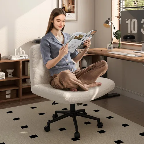 Miniatura 3 de Yaheetech Silla de Escritorio de Oficina con Patas Cruzadas Anchas sin Ruedas, Sillas Giratorias Cómodas para Computadora de Tocador para Hogar