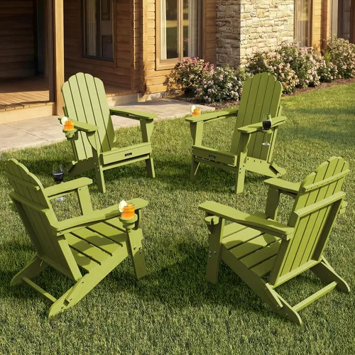 Miniatura 34 de Silla Adirondack plegable, silla Adirondack de HDPE con 2 soportes para tazas, sillas para fogatas al aire libre de fácil montaje para patio