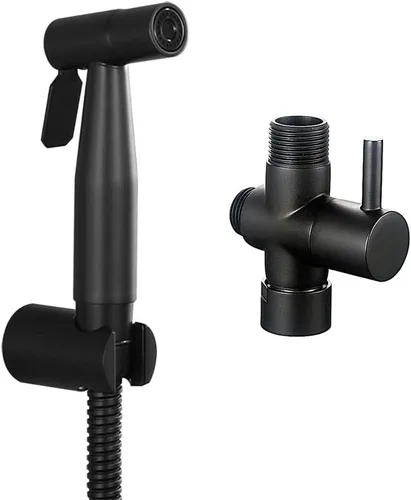 Shattaf Douche - Juego completo de bidé con adaptador en T de 7/8 para baño y baño, color negro mate