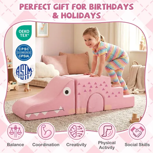 Miniatura 9 de Costzon Juguetes de escalada para niños pequeños, 3 piezas de bloques de escalada de espuma de cocodrilo con fundas de terciopelo extraíbles
