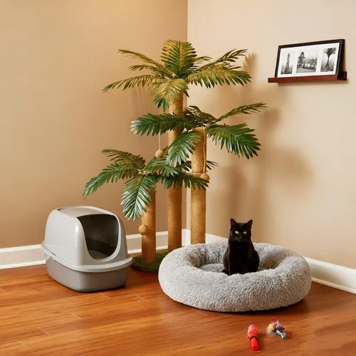 Miniatura 2 de LEMONDA Poste rascador para gatos de 31.5 pulgadas, árbol rascador para gatos con 3 postes rascadores y 2 bolas interactivas colgantes, postes