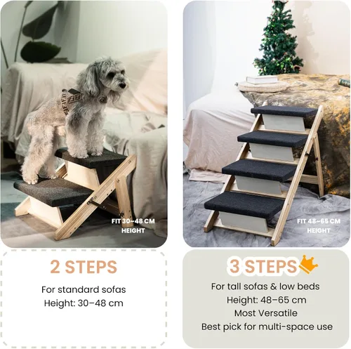 Miniatura 6 de MEWANG Escaleras y Rampa de Madera para Mascotas para Perros y Gatos Pequeños/Medianos, Mascotas Mayores – 3 en 1 Plegable, Portátil, Escalera
