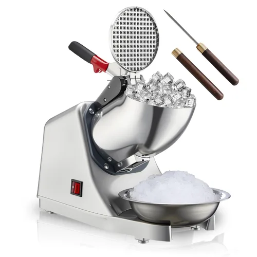 Blue Ice Crusher Shaver Electric 300W Snow Cone Maker Machine 440lbs/hr Shaved Ice Machine Stainless Steel Kitchen Electric Ice Crusher Free Ice