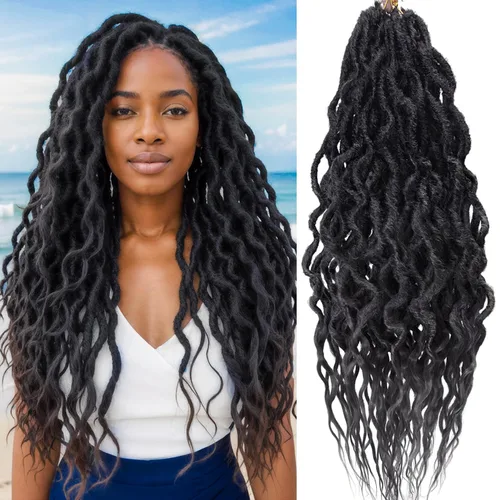 Rastas sintéticas de ganchillo trenzadas, trenzas bohemias de 24 pulgadas, rastas sintéticas ombré, cabello trenzado afro rastas 1B