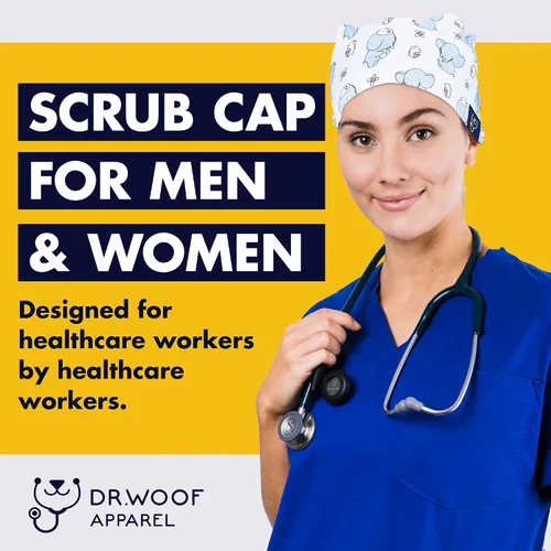 Miniatura 2 de Dr. Woof Apparel - Gorras quirúrgicas para mujeres y hombres, sombreros lavables, enfermeras, otros trabajadores de la salud, coloridos con botones