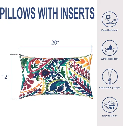 Miniatura 404 de Juego de 2 almohadas para exteriores de 16 x 16 pulgadas, repelentes al agua con interiores, para muebles de patio, hogar, jardín, geometría bohemia