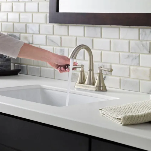 Miniatura 4 de Pfister Cantara LF048CRKK - Grifo de lavabo de baño, centro de 4 pulgadas, 2 asas, 3 agujeros, acabado de níquel cepillado, LF048CRKK Cromo pulido