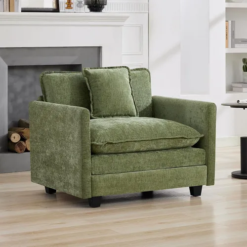 Miniatura 40 de Otomán de Sofá Moderno de Chenille Nube de 35'', Otomán Rectangular para Sofá Seccional Modular, Beige