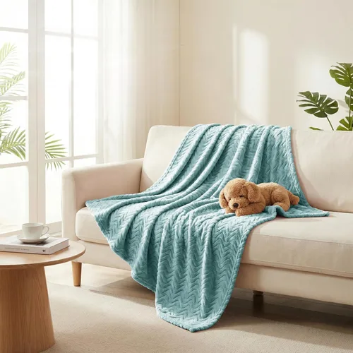 Miniatura 4 de Exclusivo Mezcla - Manta Queen para cama, mantas de vellón ligeras y acogedoras con textura decorativa de ola, adecuadas para invierno, celadón, 90