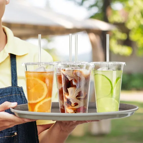 Miniatura 7 de Dealusy Paquete de 100 unidades - Vasos de plástico transparente de 24 onzas con tapas y pajitas, vasos de café helado resistentes y aptos