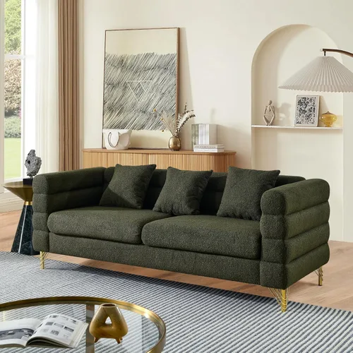 Miniatura 11 de mikibama Juego de sofá Teddy de lujo para sala de estar, muebles de decoración moderna, sofá seccional, sofá de 3 plazas y loveseat con 5 almohadas