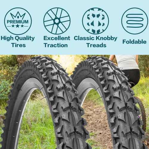 Miniatura 3 de Paquete de 2 neumáticos de bicicleta de 24 pulgadas/26 x 2.125 pulgadas, plegables, de repuesto para bicicleta de montaña 26"/2 Neumáticos 2 Tubos