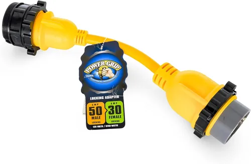 Camco PowerGrip - Adaptador eléctrico de 12 pulgadas, extremo de bloqueo macho de 50 amperios a extremo de bloqueo hembra de 30 amperios (55625)