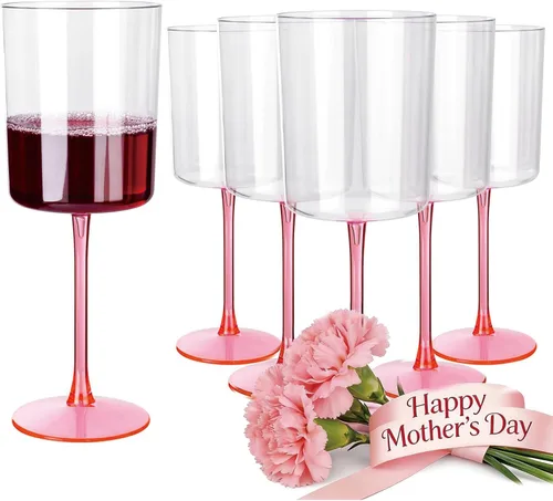 Miniatura 19 de Ciaell Paquete de 12 copas de vino de plástico, copas de vino de plástico de 10 onzas con tallo - Vasos desechables con borde dorado para fiestas