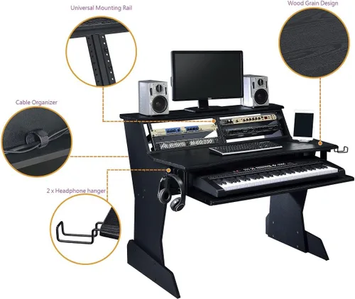 Miniatura 4 de Musia BE200 Series Estación de trabajo de estudio musical de escritorio con 2 x 4U Rack (Negro)