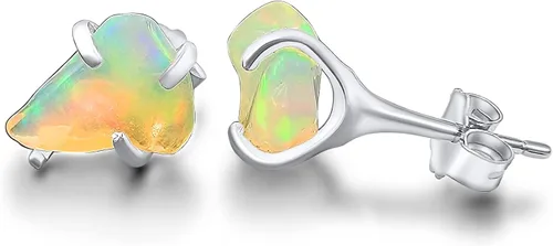 Miniatura 71 de Natural raw gemstone stud earrings with white gold over 925 sterling silver, 6 to 7mm rough genuine quality birthstone gift for her, Uniquelan