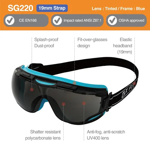 Miniatura 2 de DEX FIT Gafas de seguridad protectoras SG220; protección ocular Z87, antiniebla y antiarañazos, para trabajo, ajustables, unisex