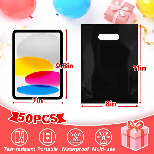 Miniatura 2 de ANZNKU 50 bolsas negras de recuerdo de fiesta, 8 x 11 pulgadas, bolsa de regalo para dulces de Pascua, joyas artesanales, bolsas de regalo