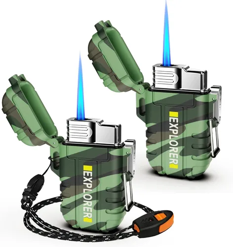 Miniatura 16 de Encendedor de antorcha, butano recargable, resistente al viento, gas para exteriores con llama de chorro ajustable, para chimenea, fuegos Camouflaje