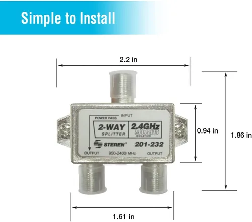Miniatura 5 de STEREN 2 vías 2.4GHz 90dB 1 puerto de paso de alimentación DC que pasa en un puerto F-Pin divisor coaxial [201-232]