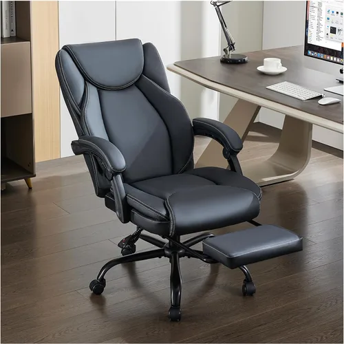 amseatec Silla de oficina, grande y alta, 400 libras con reposapiés, ergonómica con respaldo ajustable, silla de computadora reclinable con doble