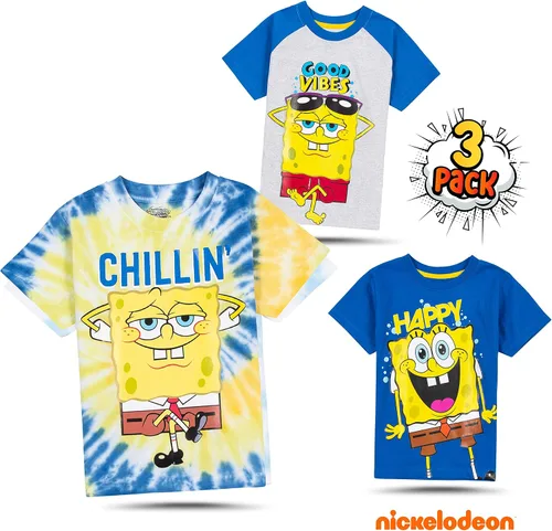Miniatura 2 de Nickelodeon Spongebob or Rugrats 3 Pack Boy's Graphic Tees, Cute Short Sleeve T-Shirts for Boys Pack of 3