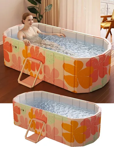 Bañera portátil de hielo – Bañera plegable para ducha de adultos, baño, spa caliente, bañera de inmersión fría, bañera independiente, interior y