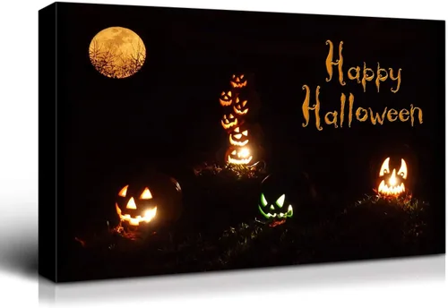 Miniatura 71 de Denozer - Pintura artística de pared de Halloween, impresión artística sobre lienzo para dormitorio, sala de estar, decoración de pared del hogar