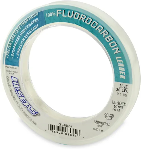 Miniatura 32 de HI-SEAS Líder de línea de pesca 100% fluorocarbono, líder invisible transparente, indetectable para peces, hundimiento rápido, 6 libras a 400 libras