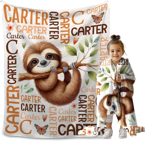 Miniatura 40 de Manta personalizada de bosque azul para niños y niñas, manta personalizada de animales salvajes, regalos para bebé, vaca, guardería, mantas