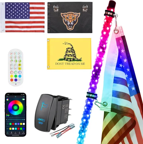 Miniatura 10 de Ehaho 1 paquete de 1 pie de luces de látigo, luz de látigo LED con aplicación y control remoto, látigos iluminados RGB en espiral persiguiendo