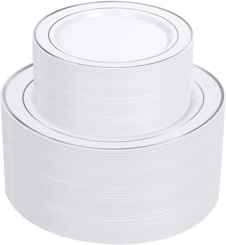 Miniatura 10 de Supernal Juego de vajilla de plástico de 216 piezas incluye platos desechables arcoíris para fiesta resistentes, vasos desechables coloridos, 216