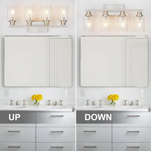Miniatura 7 de 4 Luces Accesorios de Iluminación para Baño Níquel Cepillado Luz de Tocador Sobre Espejo Moderno Estilo Granja Apliques de Iluminación de Pared