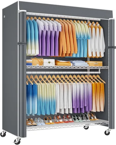Miniatura 8 de ULIFHOME P8C Pro - Perchero resistente (con diseño de ancho extendido) para colgar ropa con ruedas bloqueables, 42 pulgadas de ancho x 15.8 pulgadas