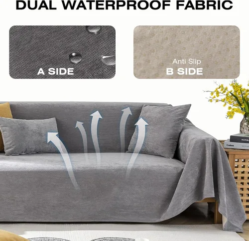 Miniatura 9 de STACYPIK Funda de sofá gris impermeable para perros, funda de sofá antideslizante para sofá de 3 cojines, funda seccional lavable para forma de L