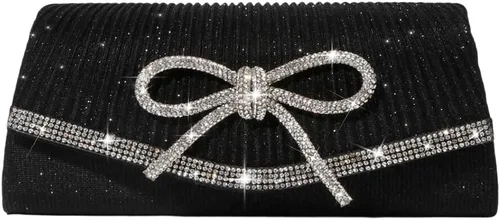 Bolso de mano con lazo para mujer, de noche, brillante, con purpurina, para bodas, con brillos, de strass, para fiestas, de graduación, elegante,