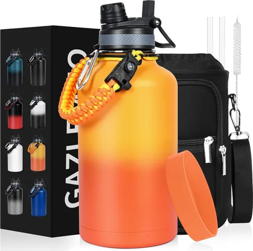 Miniatura 20 de GAZLEMHO Botella de agua aislada de 40 onzas con pajilla y boquilla, tapa 2-en-1, acero inoxidable de triple pared al vacío, fría durante 48H, a