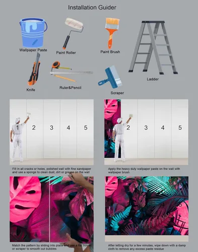 Miniatura 6 de Reyhui - Papel tapiz tropical de hojas de plátano, mural de pared de hoja de plátano, papel tapiz para pared de planta colorida, mural de pared