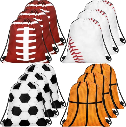 Miniatura 8 de Shappy 12 bolsas de baloncesto con cordón, pequeñas bolsas deportivas a granel, mochila para golosinas para bailes, fiestas de cumpleaños, regalos