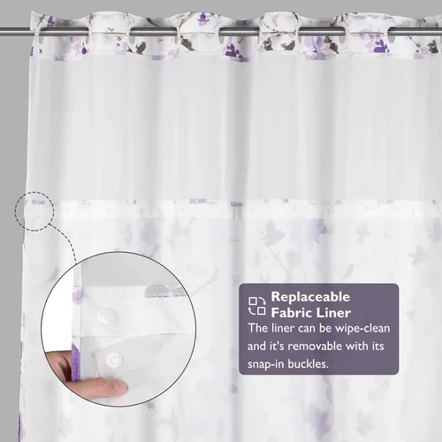 Miniatura 4 de Lagute Cortina de ducha SnapHook sin gancho con forro a presión y ventana superior transparente, grado de hotel, lavable a máquina, 71 pulgadas