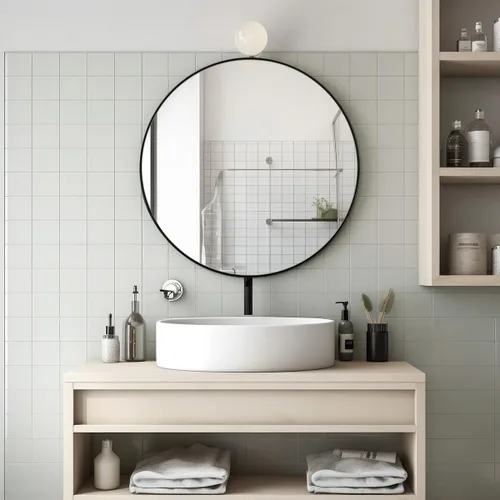 Miniatura 7 de Espejo redondo negro de 36" de ANDY STAR, espejo circular negro, espejo redondo negro de 36 pulgadas para baño, gran espejo de pared circular