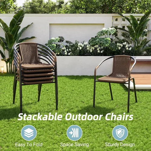 Miniatura 4 de Amopatio Juego de 6 sillas de comedor al aire libre, sillas apilables para patio al aire libre, sillas de ratán para patio, porche, terraza, jardín