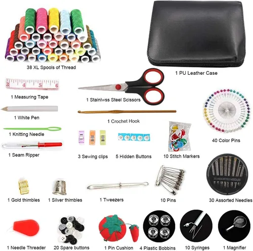 Miniatura 2 de Kit de máquina de coser de alta calidad, 183 piezas, 38 carretes de hilo XL, kits de costura grandes para adultos, estudiantes universitarios