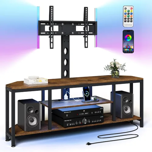 Miniatura 9 de Soporte de TV esquinero con soporte LED, soporte universal para TV de 32 a 65 pulgadas, consola giratoria de altura ajustable, centro